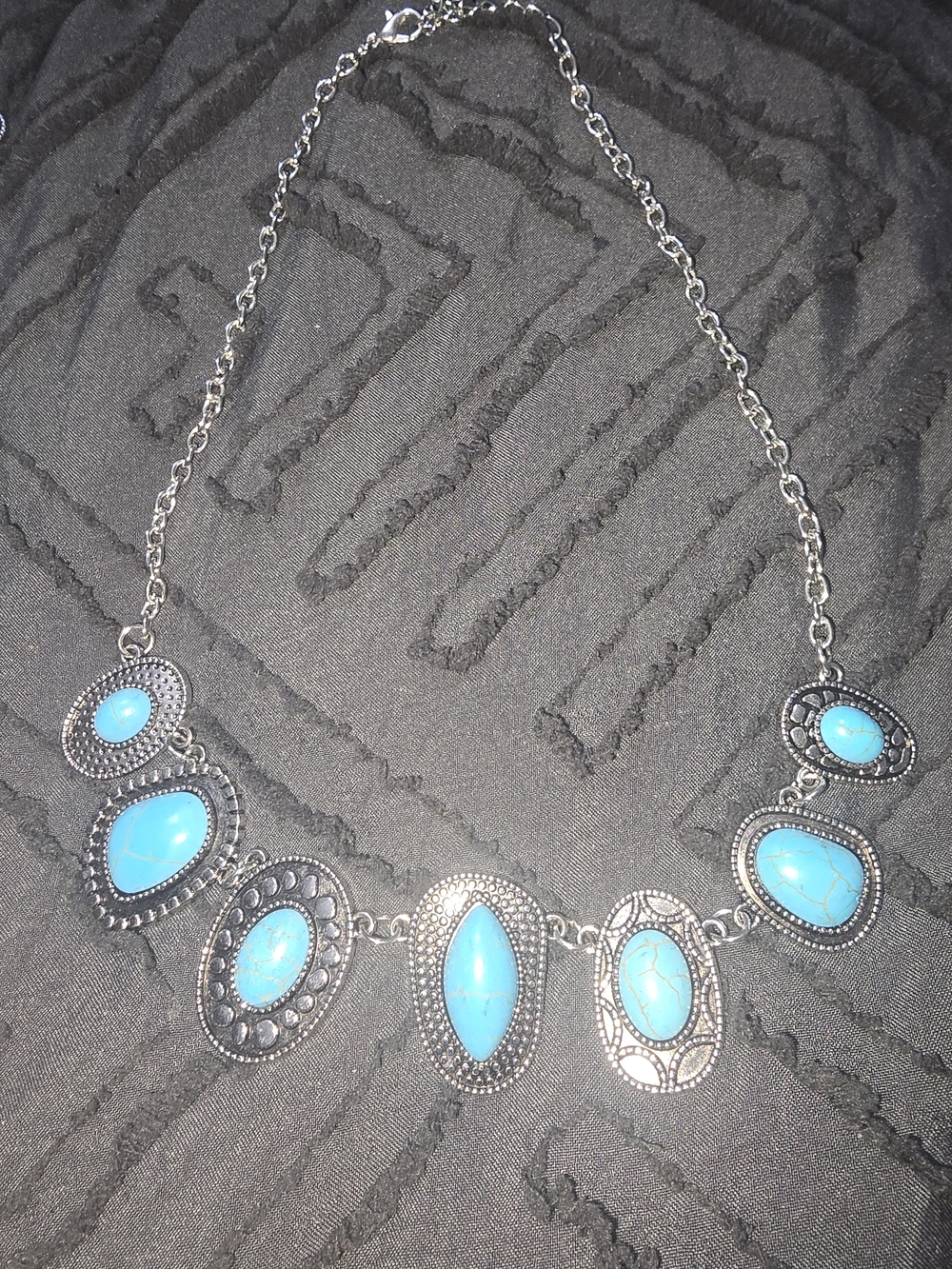 Turquoise Stone Silver-Tone Statement Necklace - Blue